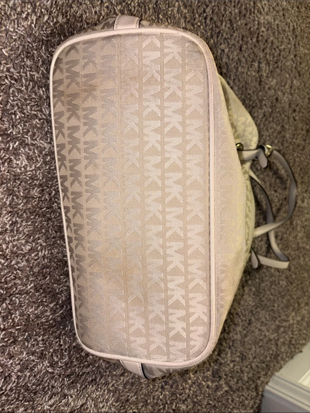 Authentic Michael Kors Cream-Beige MK Logo Shoulder Tote with Gold Accents
